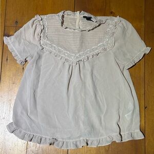 Forever 21 Pink/Beige Ruffle Lace Blouse